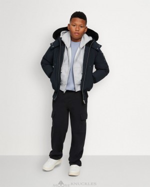 Kids' Moose Knuckles Bomber Shearling Bomber Jackets Navy / Black Shearling | GV8136927