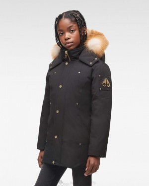 Kids' Moose Knuckles Gold Parka Parkas Black / Gold Fox Fur | PL1948025