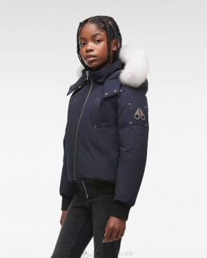 Kids' Moose Knuckles Original Bomber Fur Bomber Jackets Navy / Natural Fox Fur | 98165CYMU