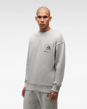 Men Moose Knuckles Brooklyn Crew Neck Sweatshirts Grey Melange | ZN9102578