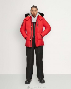 Men Moose Knuckles Gold 3q Jacket Shearling Jackets Fire Red / Black Shearling | NM3076815