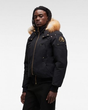 Men Moose Knuckles Gold Ballistic Bomber Fur Bomber Jackets Black / Gold Fox Fur | VK7419625