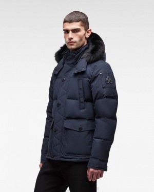 Men Moose Knuckles Onyx Round Island Jacket Jackets True Navy / Black Fox Fur | WJ1940265