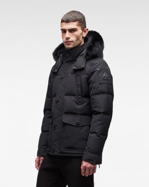 Men Moose Knuckles Onyx Round Island Jacket Jackets Black / Black Fox Fur | DE9632710