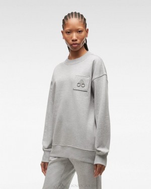 Women Moose Knuckles Brooklyn Crew Neck Sweatshirts Grey Melange | AP1286953