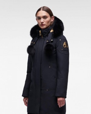 Women Moose Knuckles Gold Stirling Parka Fur Parkas Navy / Black Fox Fur | HP8143902