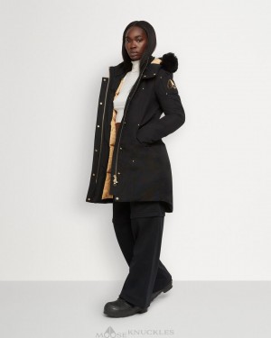 Women Moose Knuckles Gold Stirling Parka Shearling Parkas Black / Black Shearling | ZR0186793