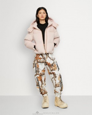 Women Moose Knuckles Velour Comptoir Puffer Jackets Dusty Rose | IB2659340