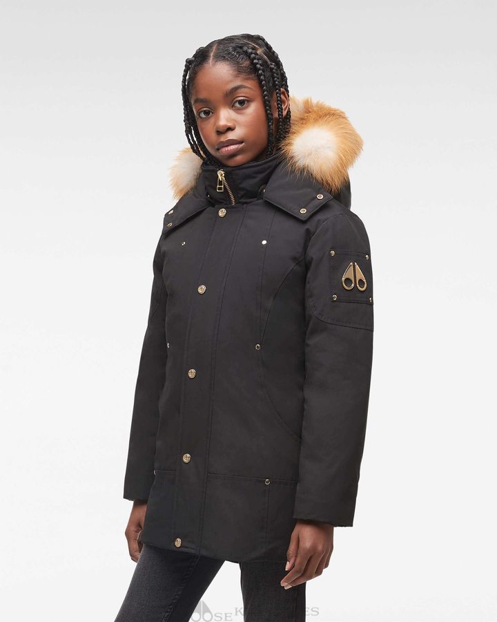 Kids' Moose Knuckles Gold Parka Parkas Black / Gold Fox Fur | PL1948025