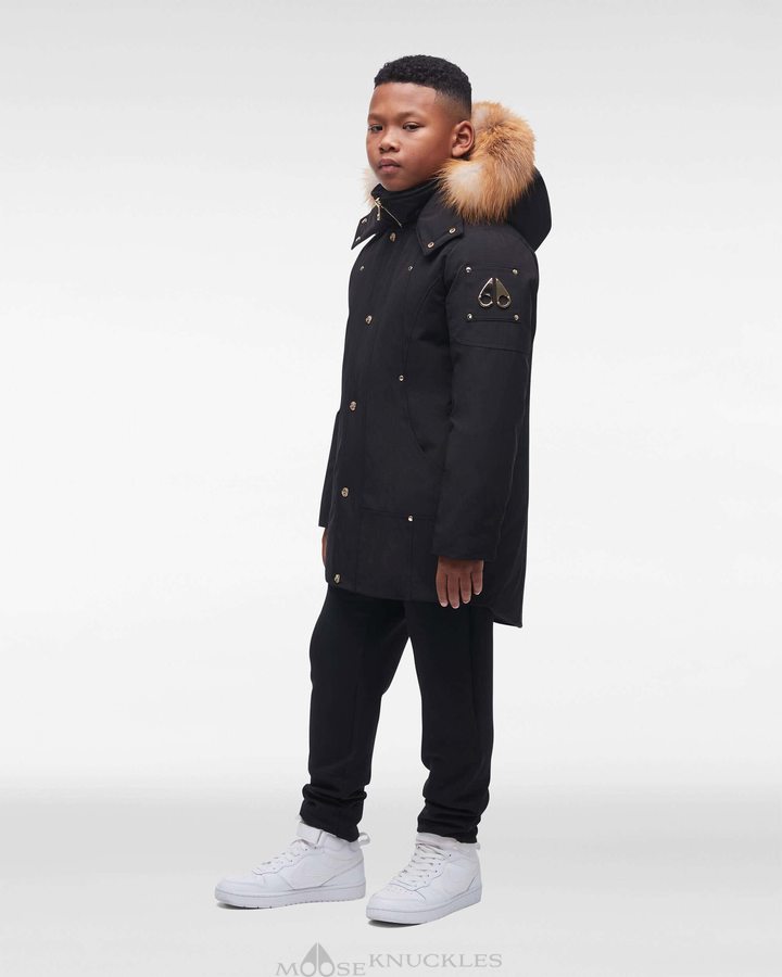 Kids' Moose Knuckles Gold Parka Parkas Black / Gold Fox Fur | PL1948025