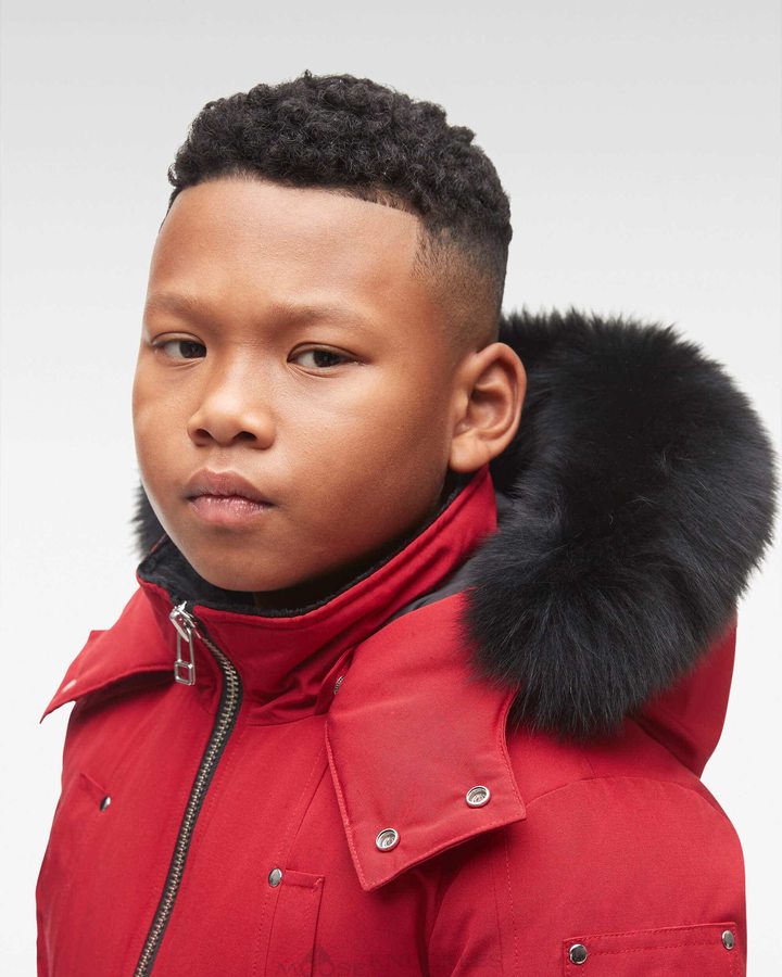 Kids' Moose Knuckles Original Bomber Fur Bomber Jackets Deep Red / Black Fox Fur | XN6451378