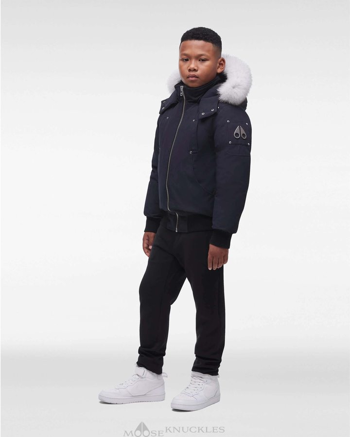 Kids' Moose Knuckles Original Bomber Fur Bomber Jackets Navy / Natural Fox Fur | 98165CYMU