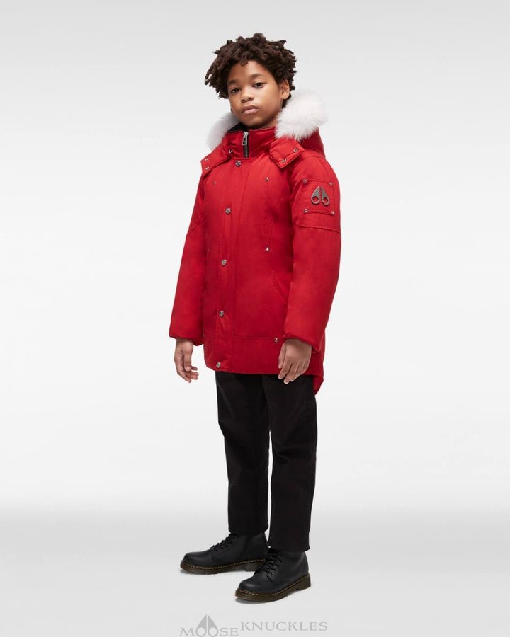 Kids' Moose Knuckles Original Parka Fur Parkas Deep Red / Black Fox Fur | 73892EFHQ