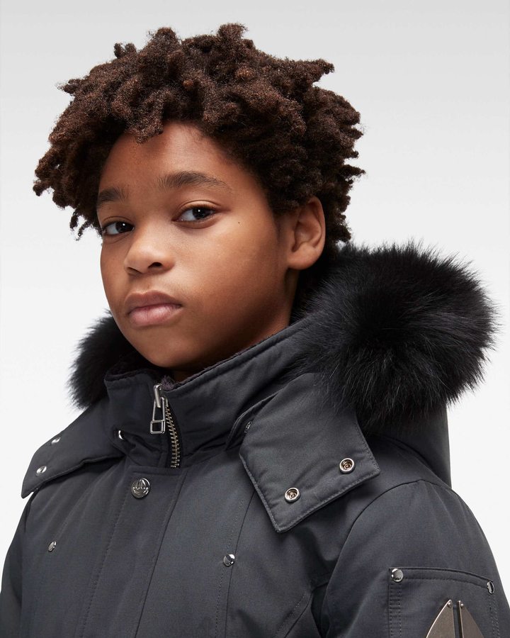 Kids' Moose Knuckles Original Parka Fur Parkas Granite / Black Fox Fur | 08327PZIG