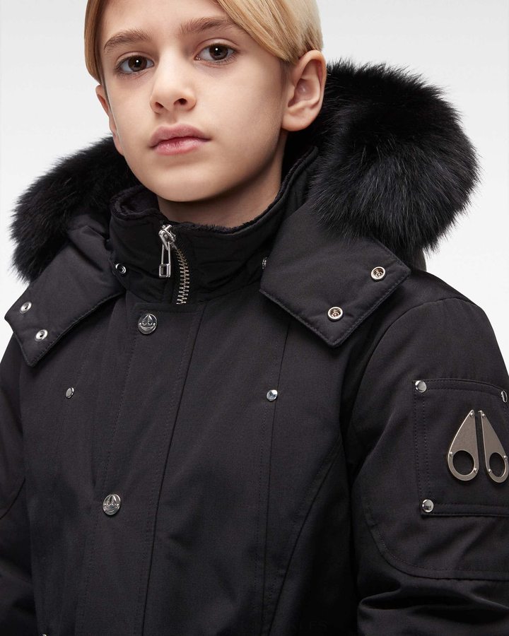 Kids' Moose Knuckles Original Parka Fur Parkas Black / Black Fox Fur | 78243SGQI