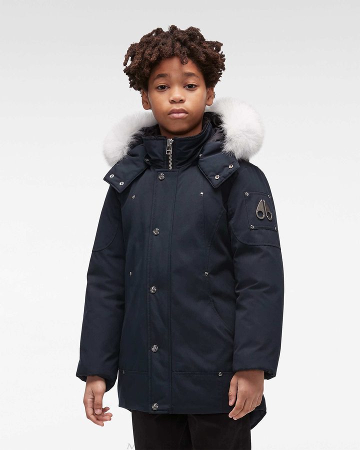 Kids' Moose Knuckles Original Parka Fur Parkas Navy / Natural Fox Fur | 24096AEJO