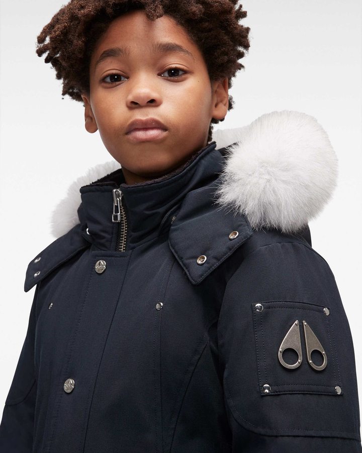 Kids' Moose Knuckles Original Parka Fur Parkas Navy / Natural Fox Fur | 24096AEJO