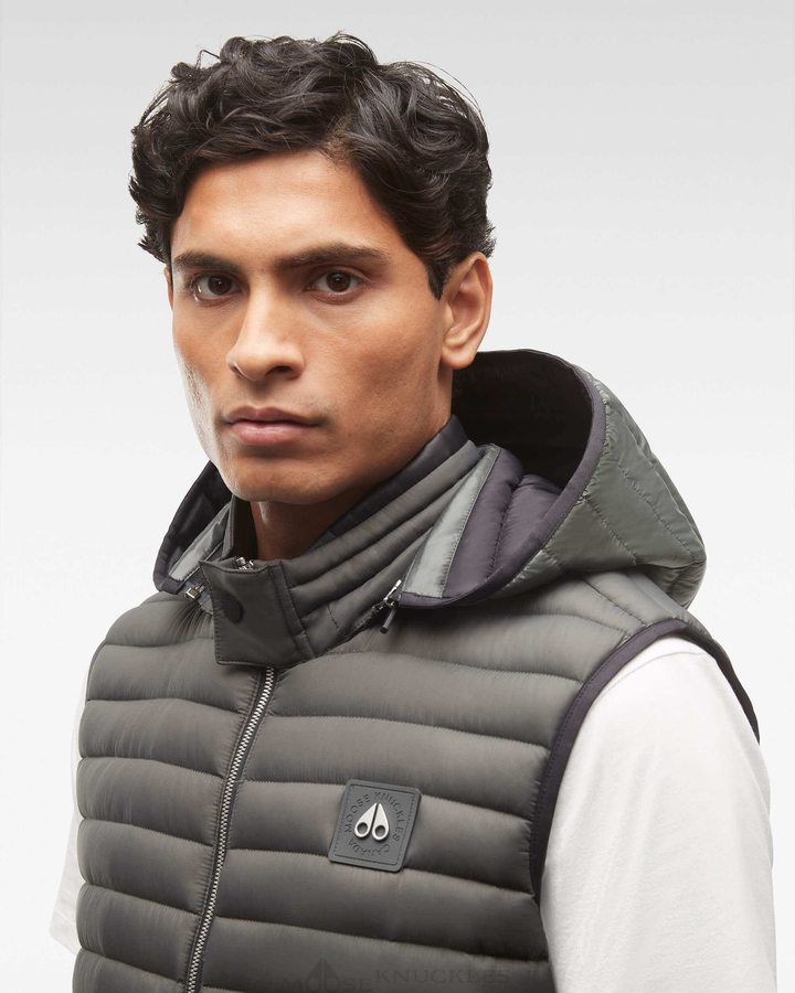 Men Moose Knuckles Air Down Vest Vests Kendall Grey | FI3985740