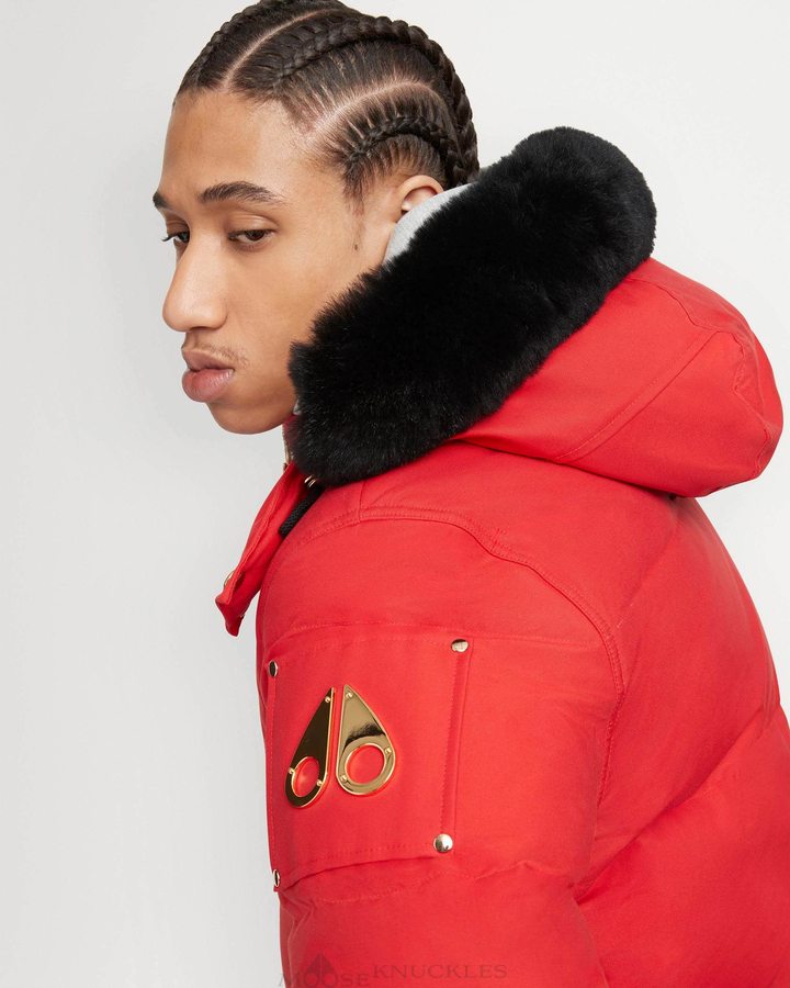 Men Moose Knuckles Gold 3q Jacket Shearling Jackets Fire Red / Black Shearling | NM3076815