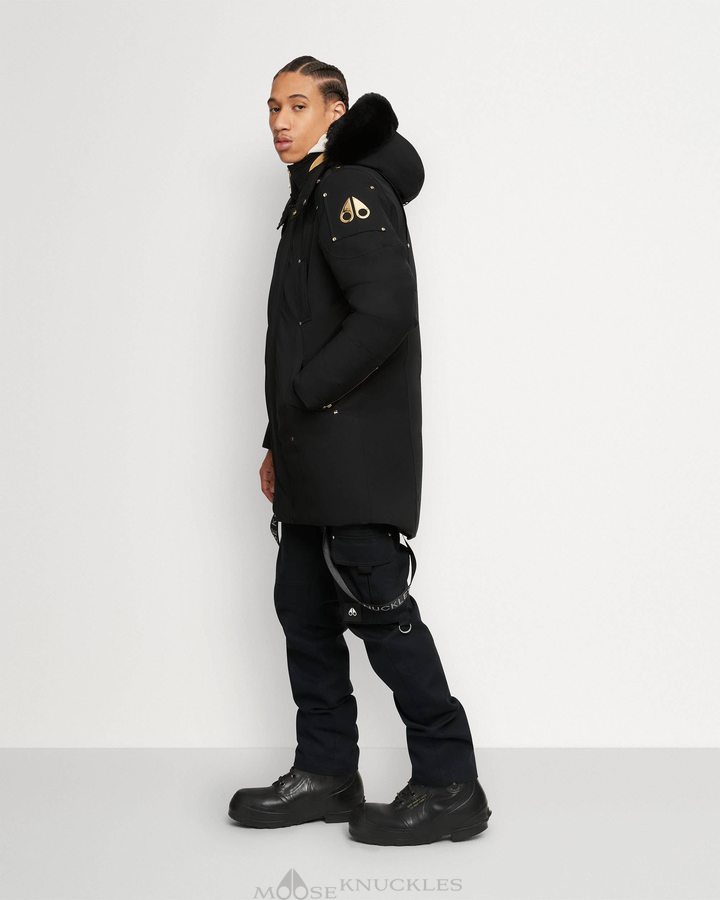 Men Moose Knuckles Gold Stirling Parka Neoshear Parkas Black / Black Shearling | NM9164075