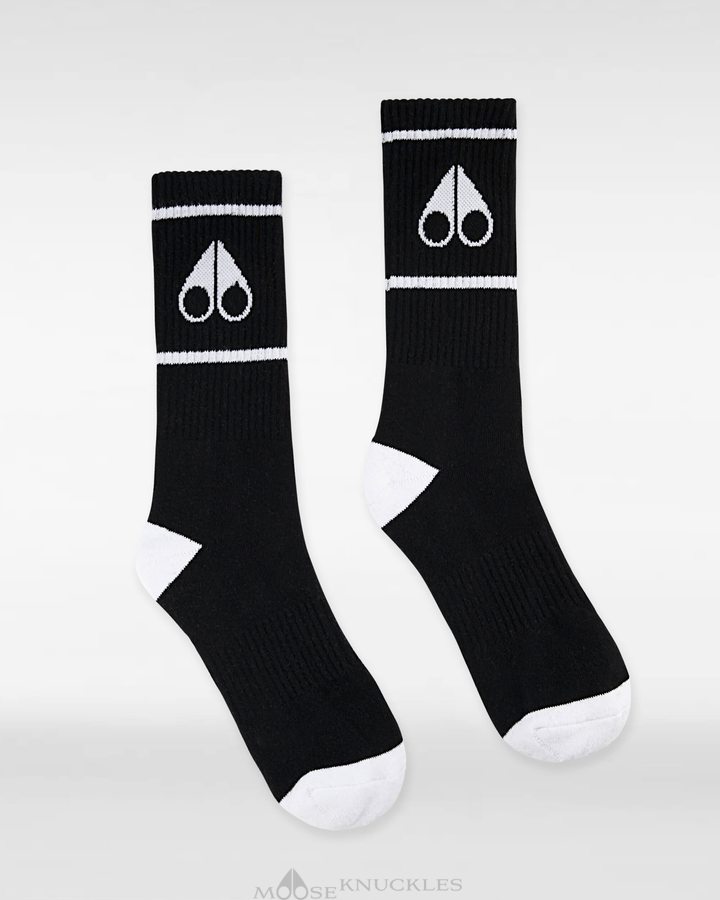 Men Moose Knuckles Logo Icon Socks Socks Black / White | PG1703258