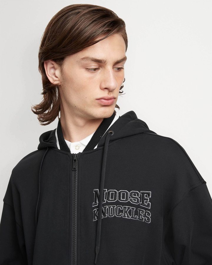 Men Moose Knuckles Moose Varsity Hoodie Sweatshirts Black | PU9812743