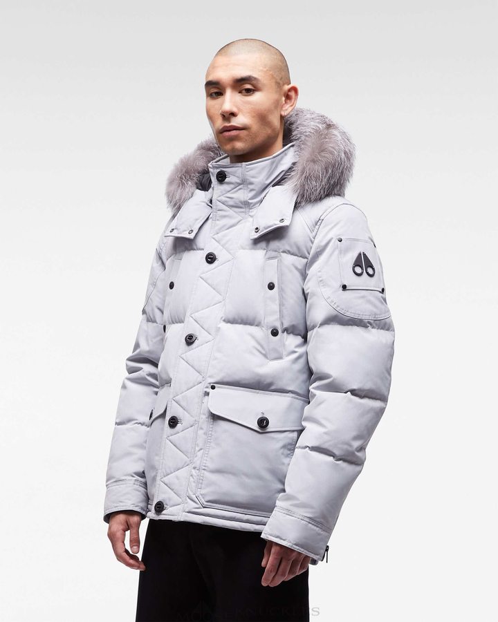 Men Moose Knuckles Onyx Round Island Jacket Jackets Gray Birch / Frost Fox Fur | QN8409567