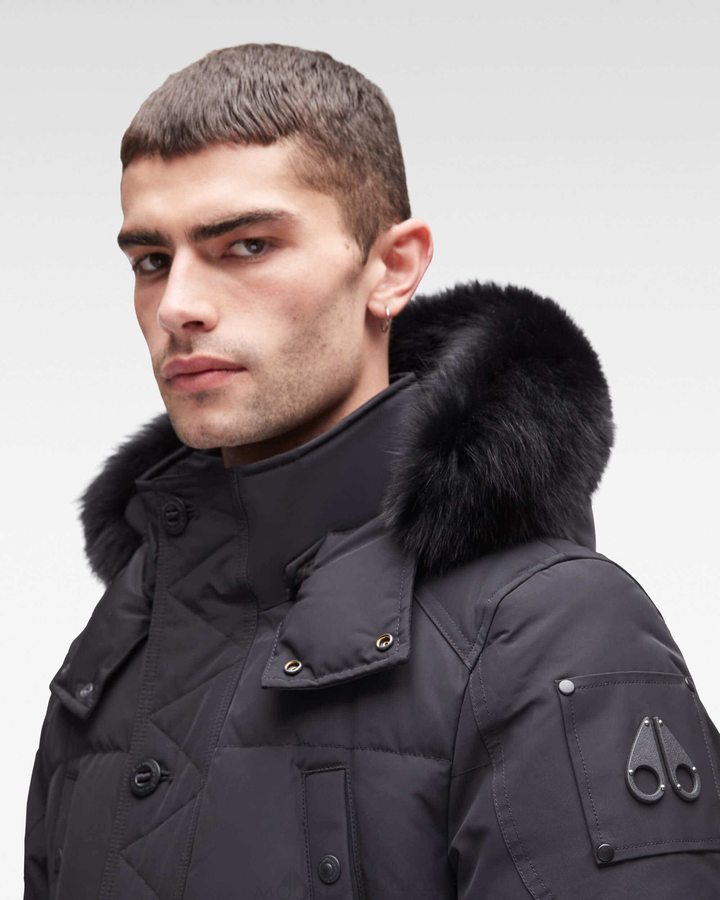 Men Moose Knuckles Onyx Round Island Jacket Jackets Black / Black Fox Fur | DE9632710