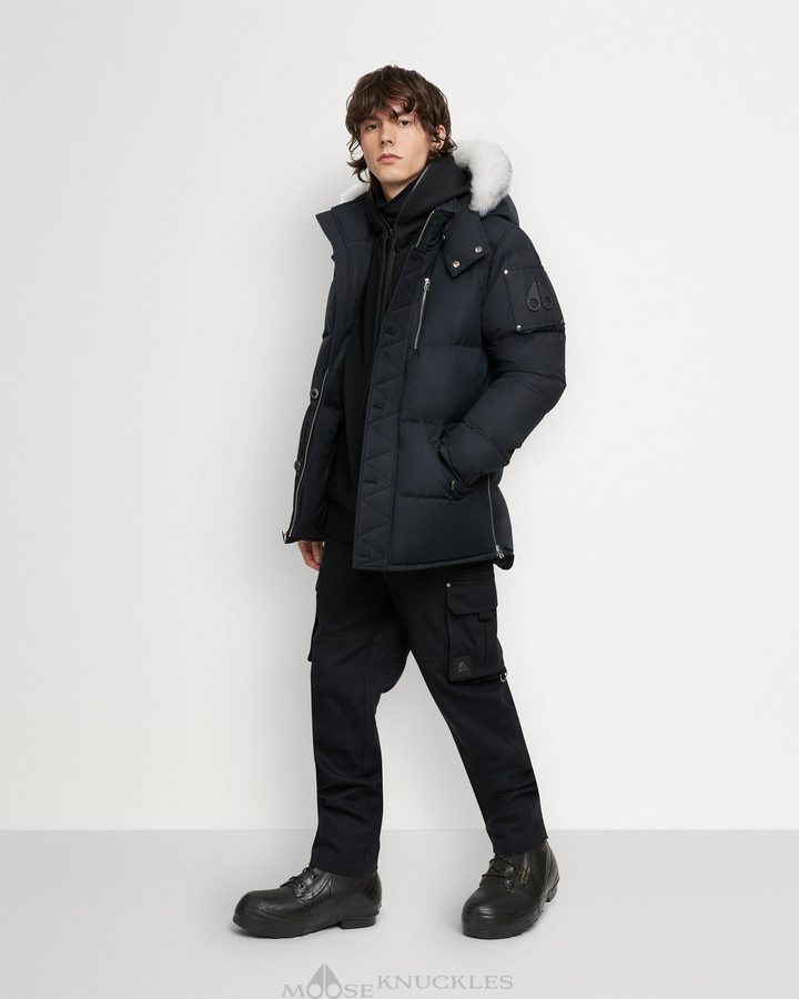 Men Moose Knuckles Original 3q Jacket Shearling Jackets Navy / Natural Shearling | YC4520931