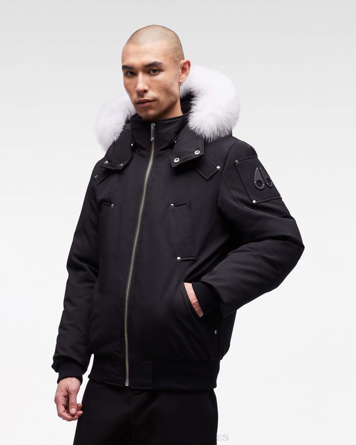 Men Moose Knuckles Original Ballistic Bomber Fur Bomber Jackets Black / Natural Fox Fur | VB6321578