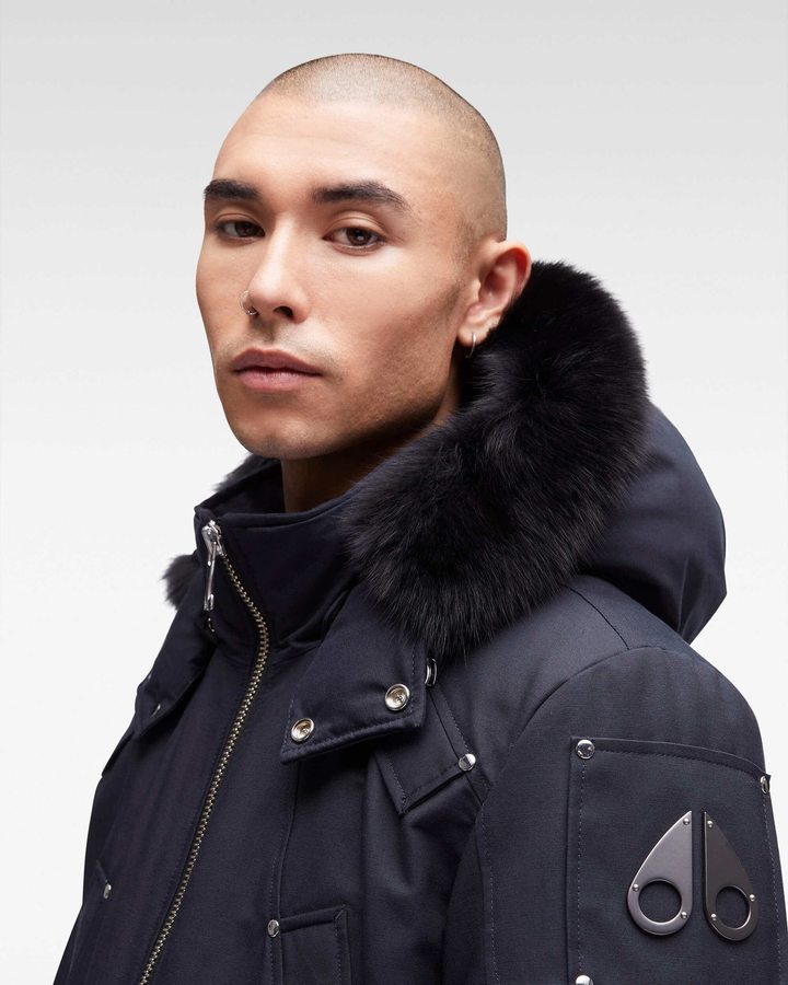 Men Moose Knuckles Original Ballistic Bomber Fur Bomber Jackets Navy / Black Fox Fur | TM6412307