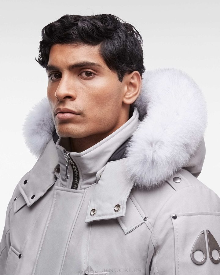 Men Moose Knuckles Original Stirling Parka Fur Parkas Storm Grey / Natural Fox Fur | RG5278360