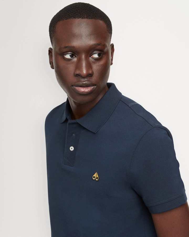 Men Moose Knuckles Pique Gold Polo Tees Navy | MY2859306