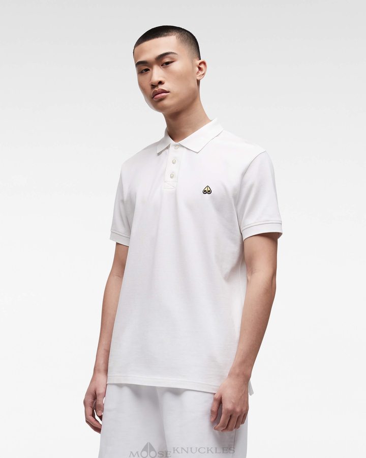 Men Moose Knuckles Pique Gold Polo Tees White | ZO2078195