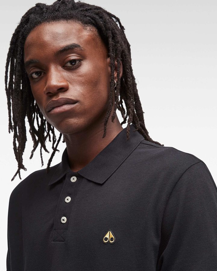 Men Moose Knuckles Pique Gold Polo Tees Black | ER5380294