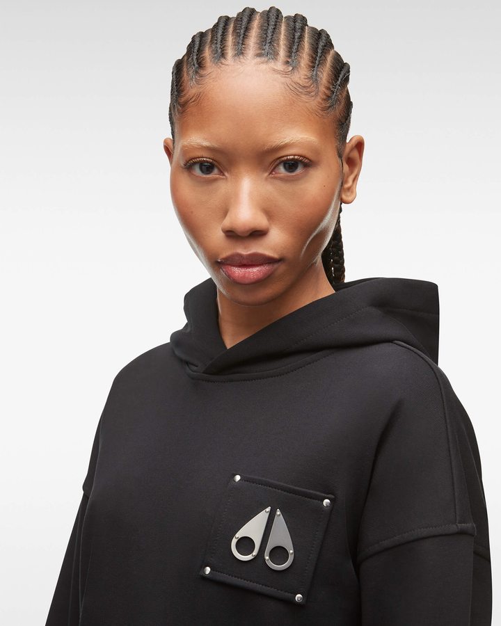 Women Moose Knuckles Brooklyn Hoodie Sweatshirts Black | FZ6028194