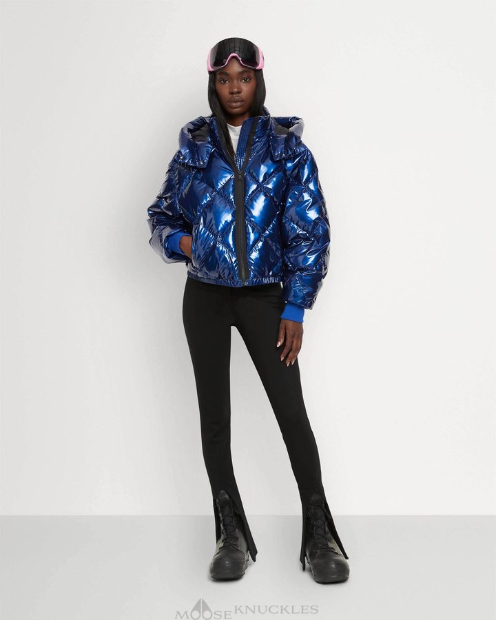 Women Moose Knuckles Flightweight Glossy Bankhead Bomber Bomber Jackets Cobalt | PK2385916