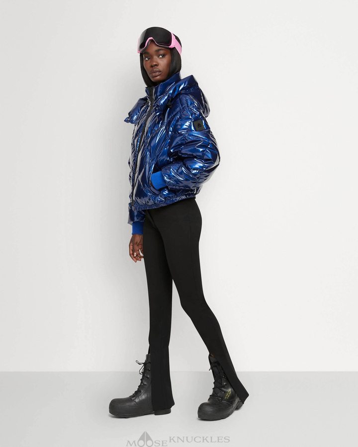 Women Moose Knuckles Flightweight Glossy Bankhead Bomber Bomber Jackets Cobalt | PK2385916