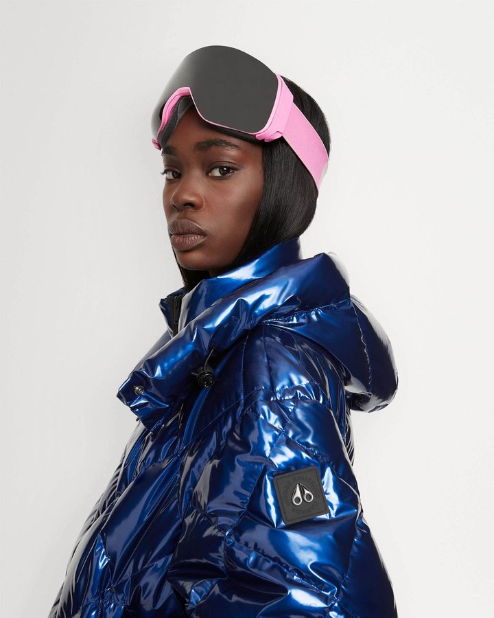 Women Moose Knuckles Flightweight Glossy Bankhead Bomber Bomber Jackets Cobalt | PK2385916