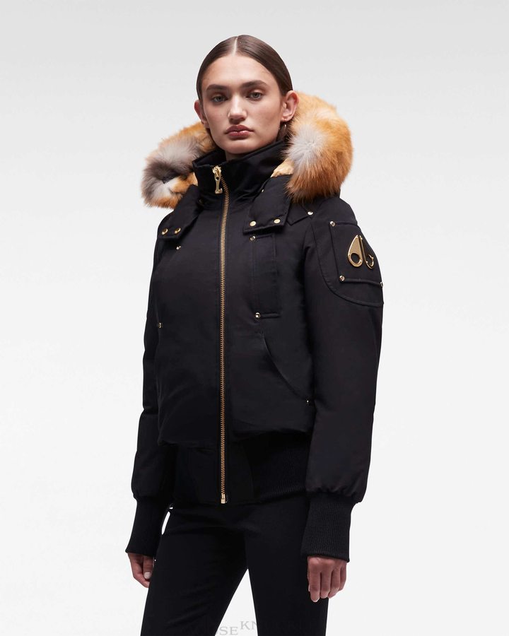 Women Moose Knuckles Gold Debbie Bomber Fur Bomber Jackets Black / Gold Fox Fur | JA2097318