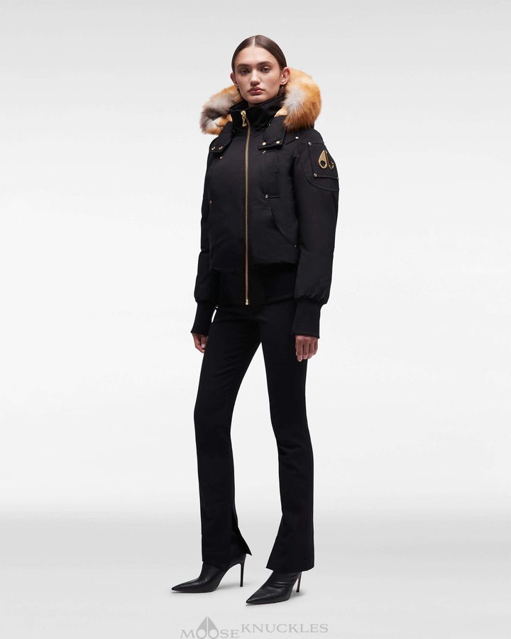 Women Moose Knuckles Gold Debbie Bomber Fur Bomber Jackets Black / Gold Fox Fur | JA2097318