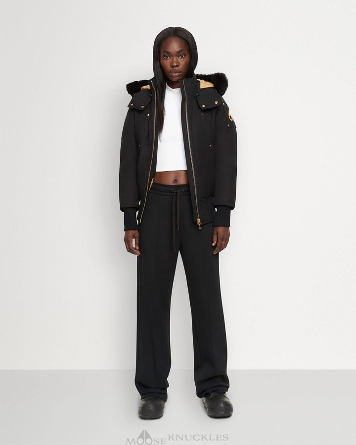 Women Moose Knuckles Gold Debbie Bomber Shearling Bomber Jackets Black / Black Shearling | IH9850143