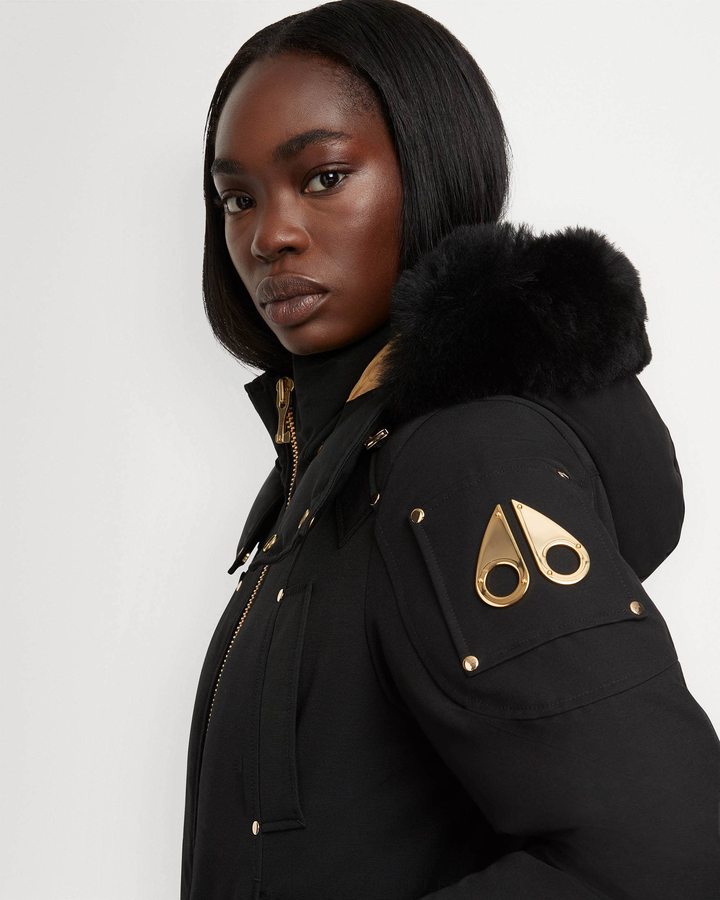 Women Moose Knuckles Gold Debbie Bomber Shearling Bomber Jackets Black / Black Shearling | IH9850143