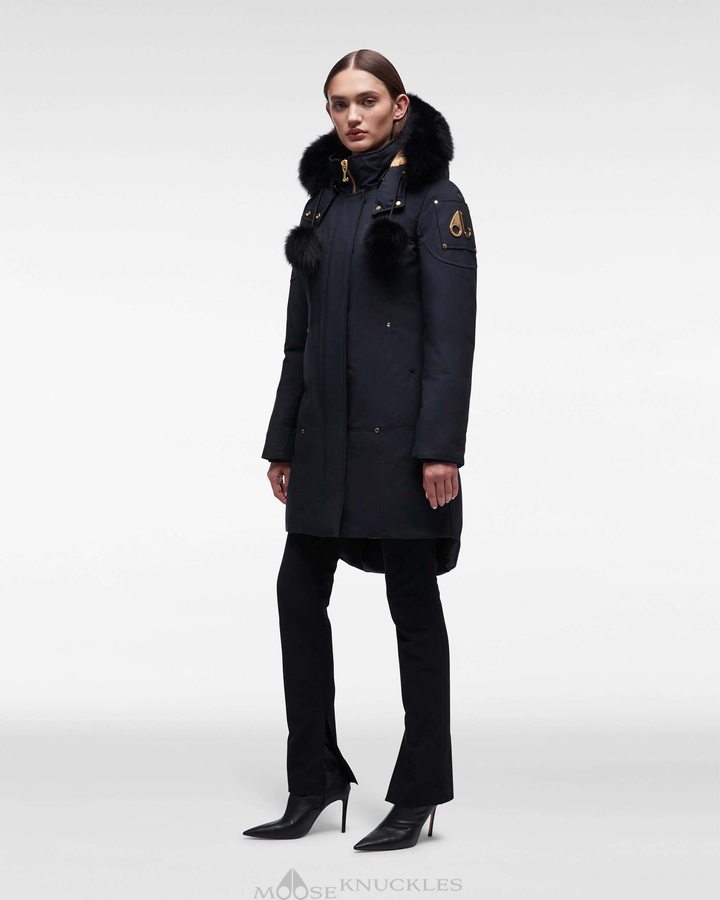 Women Moose Knuckles Gold Stirling Parka Fur Parkas Navy / Black Fox Fur | HP8143902