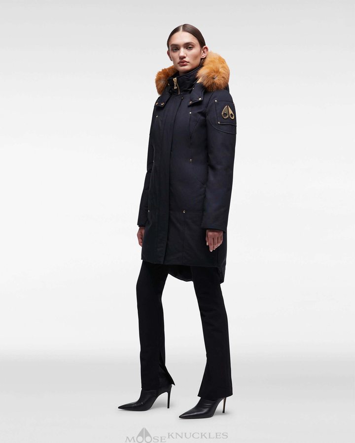 Women Moose Knuckles Gold Stirling Parka Fur Parkas Navy / Gold Fox Fur | US1237980