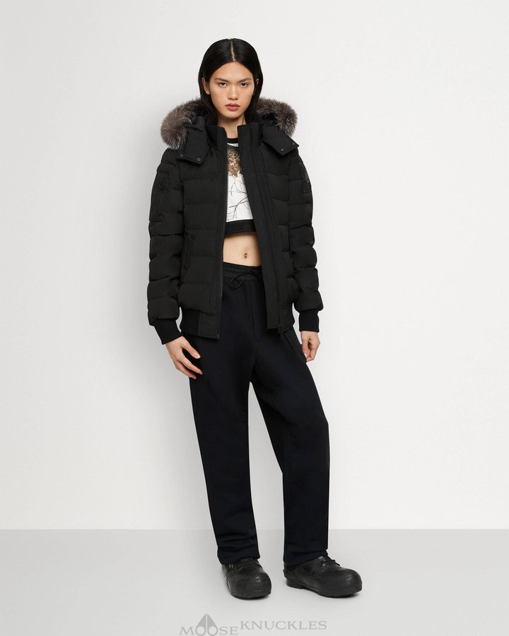 Women Moose Knuckles Onyx Ladriere Bomber Shearling Bomber Jackets Black / Frost Neoshear | BC1089754