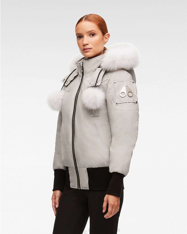 Women Moose Knuckles Original Debbie Bomber Fur Bomber Jackets Storm Grey / Natural Fox Fur | AP0653287