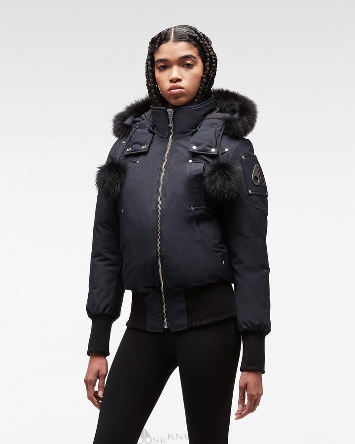 Women Moose Knuckles Original Debbie Bomber Fur Bomber Jackets Navy / Black Fox Fur | IG8790231