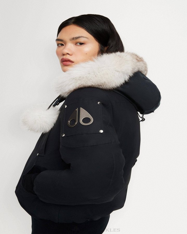 Women Moose Knuckles Original Debbie Bomber Shearling Bomber Jackets Navy / Natural Shearling | YX8120735