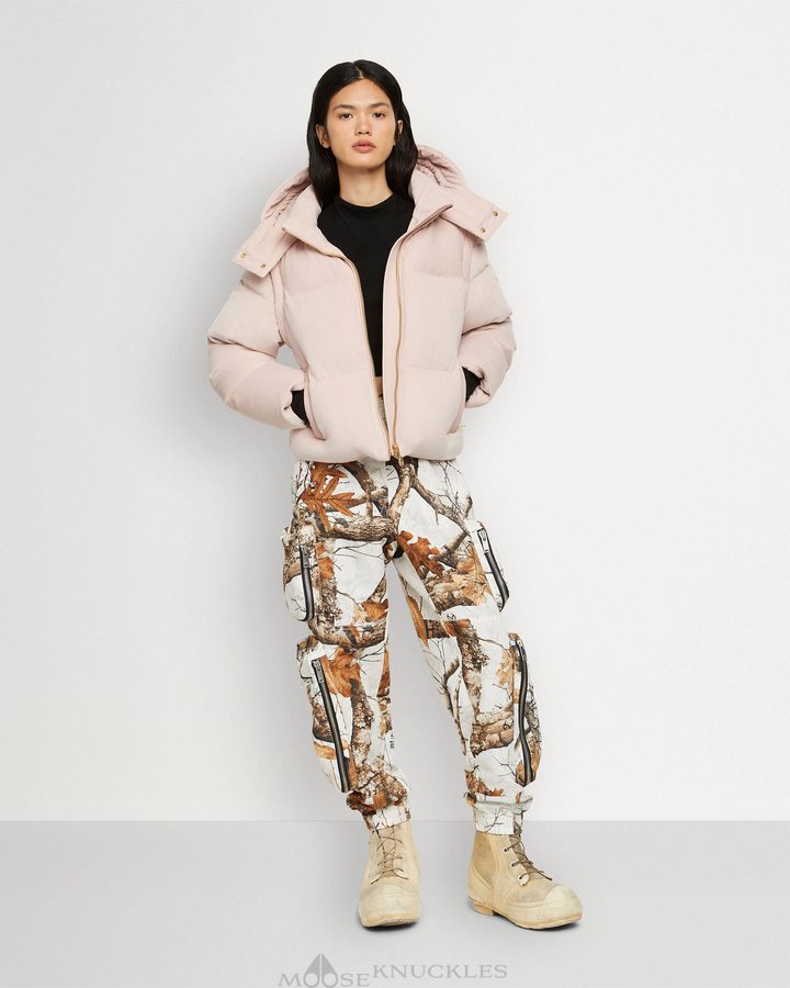 Women Moose Knuckles Velour Comptoir Puffer Jackets Dusty Rose | IB2659340